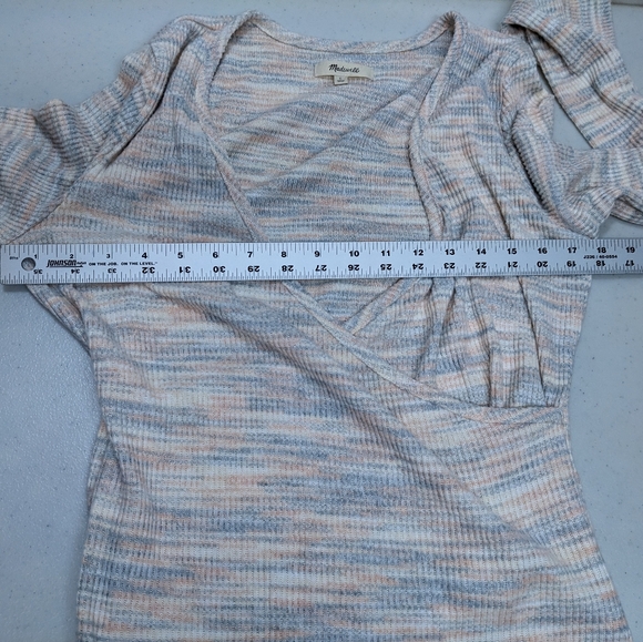 Madewell Space Dye Faux Wrap Top L Knit Long Sleeve Preppy Classic #1010 - Picture 8 of 13